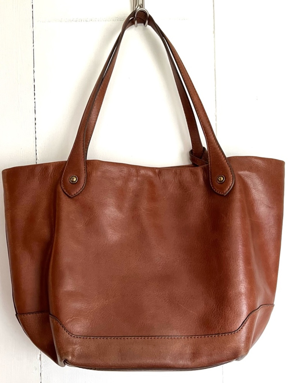Frye Kenzie Unlined Leather Tote with Matching Pouch Cognac Brown Shoulder Bag